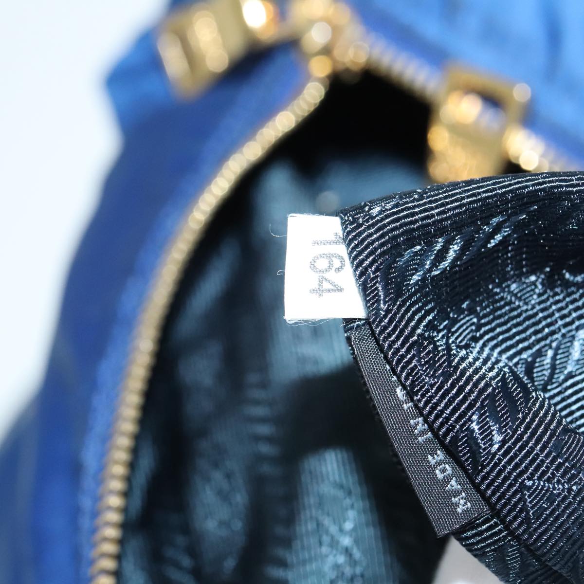 PRADA Shoulder Bag Nylon Blue Gold Auth 90221