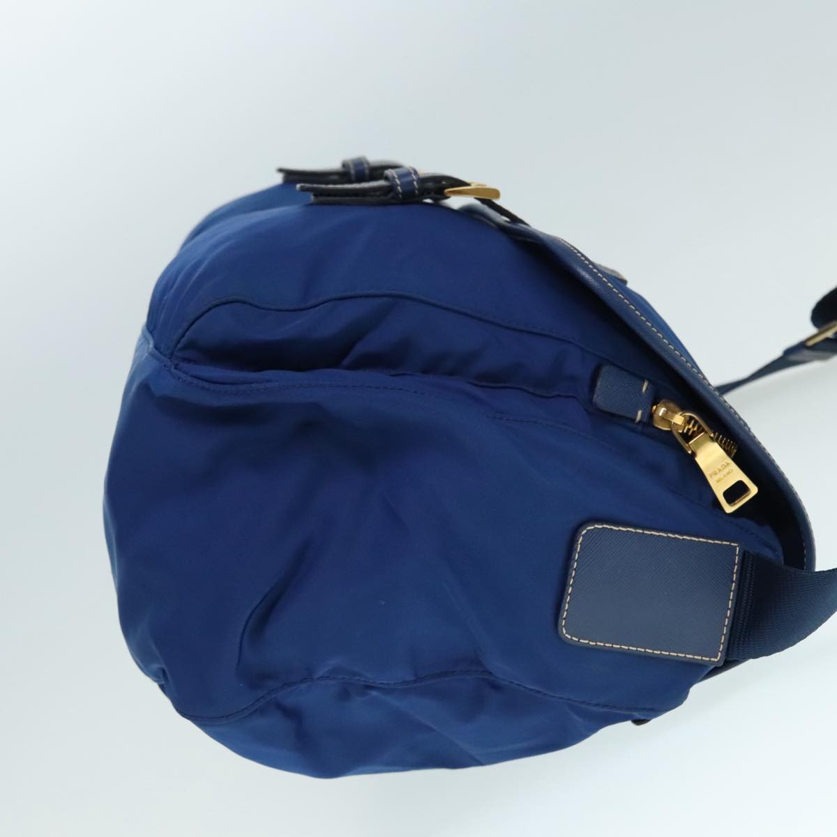 PRADA Shoulder Bag Nylon Blue Gold Auth 90221