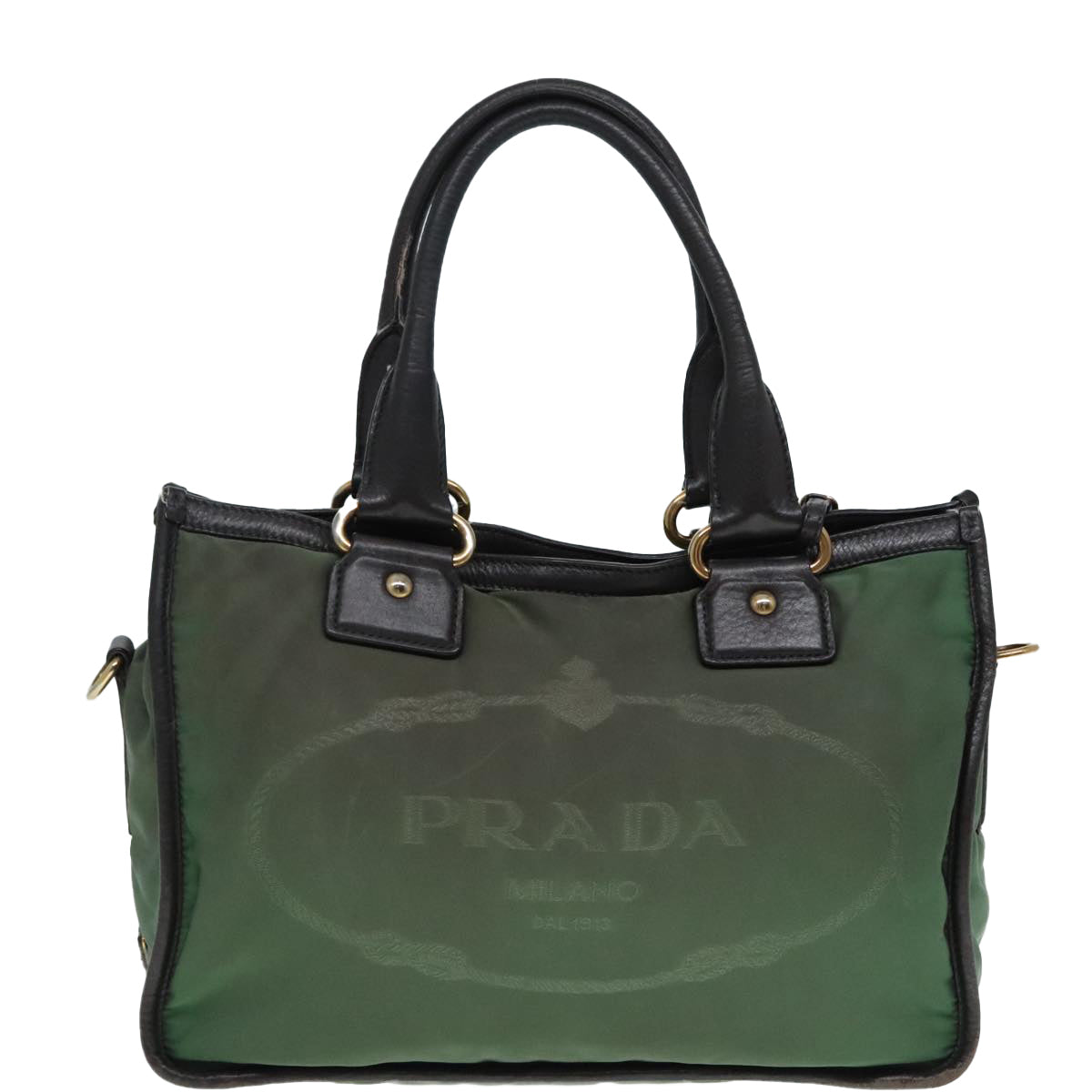 PRADA Hand Bag Nylon 2way Khaki Gold Auth 90222