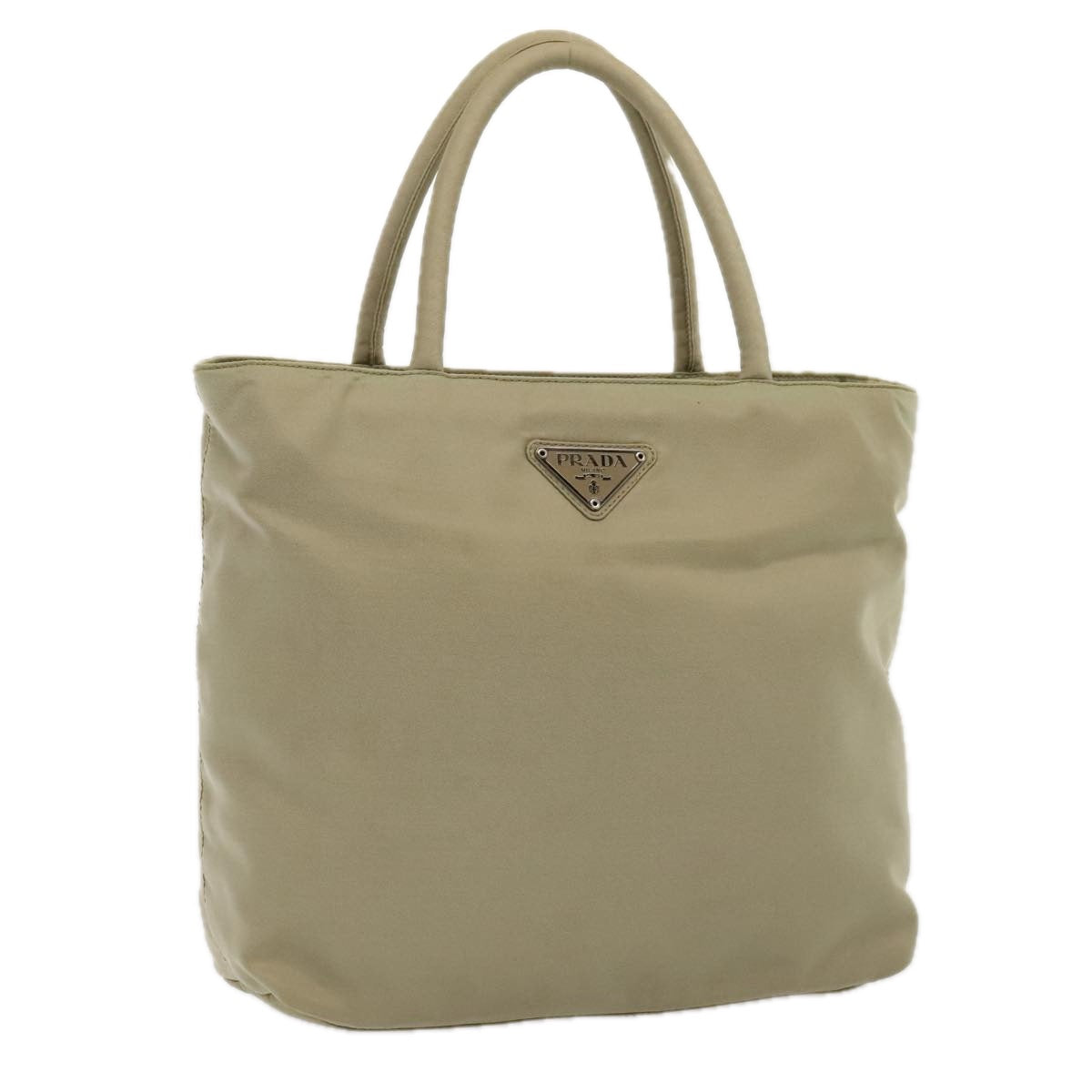 PRADA Hand Bag Nylon Beige Silver Auth 90224