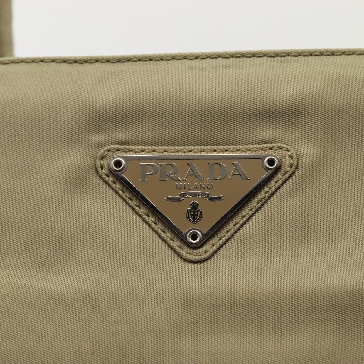 PRADA Hand Bag Nylon Beige Silver Auth 90224