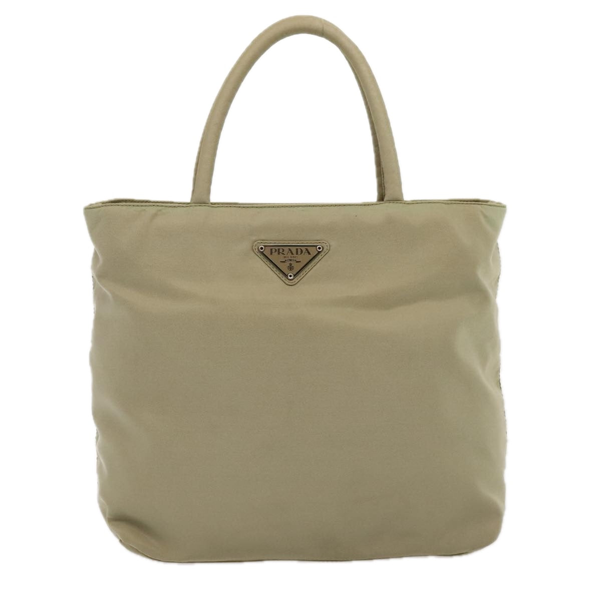 PRADA Hand Bag Nylon Beige Silver Auth 90224