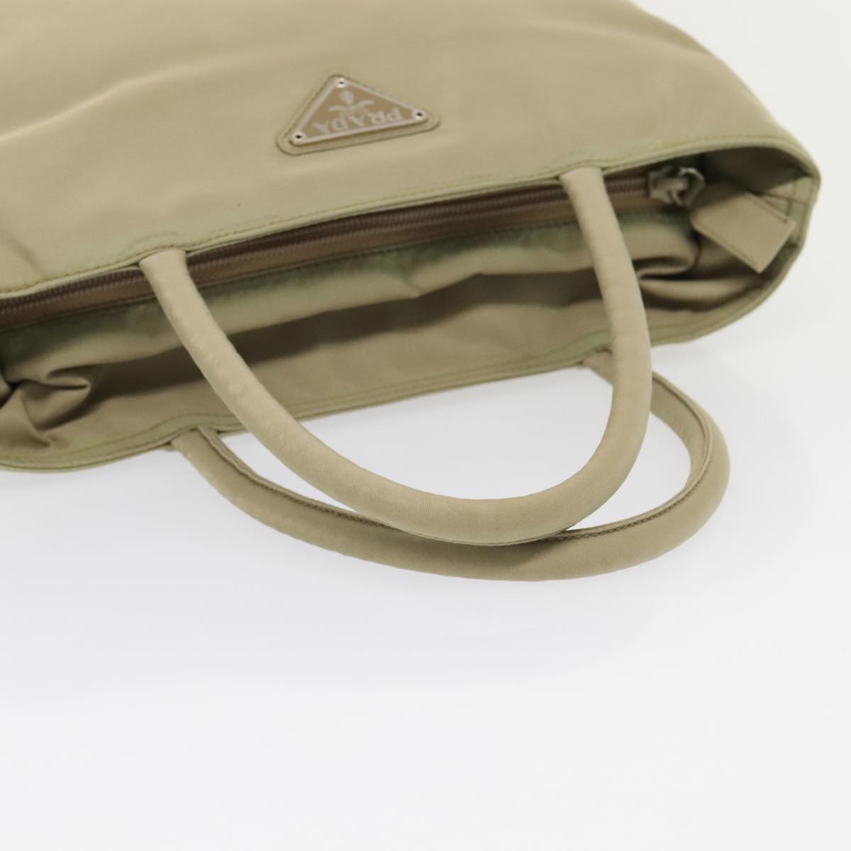 PRADA Hand Bag Nylon Beige Silver Auth 90224