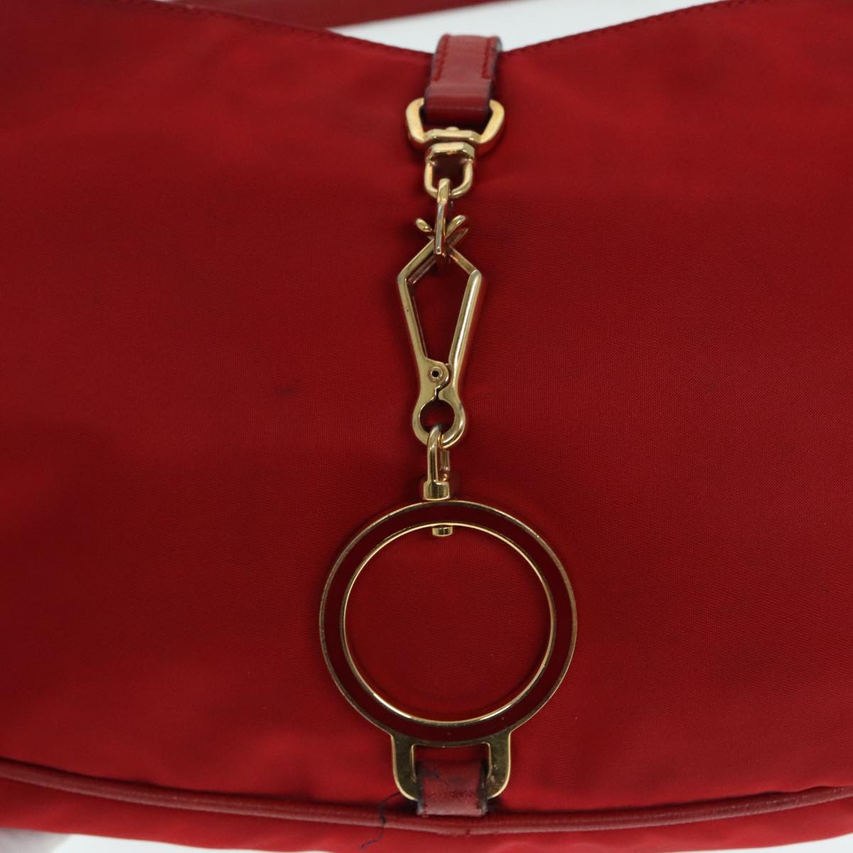 PRADA Shoulder Bag Nylon Red Gold Auth 90226