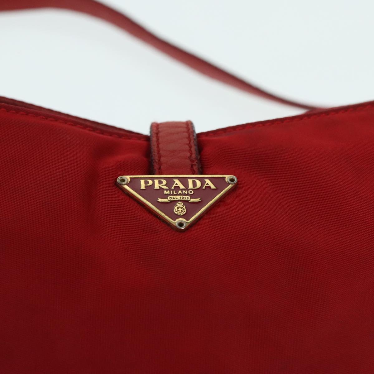 PRADA Shoulder Bag Nylon Red Gold Auth 90226