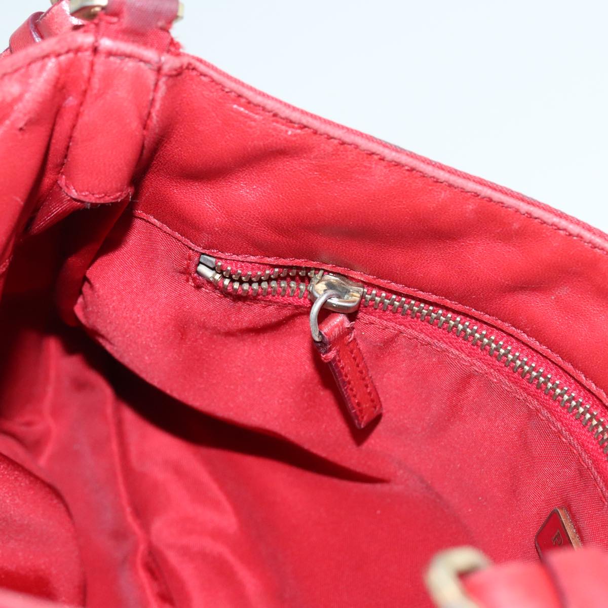 PRADA Shoulder Bag Nylon Red Gold Auth 90226