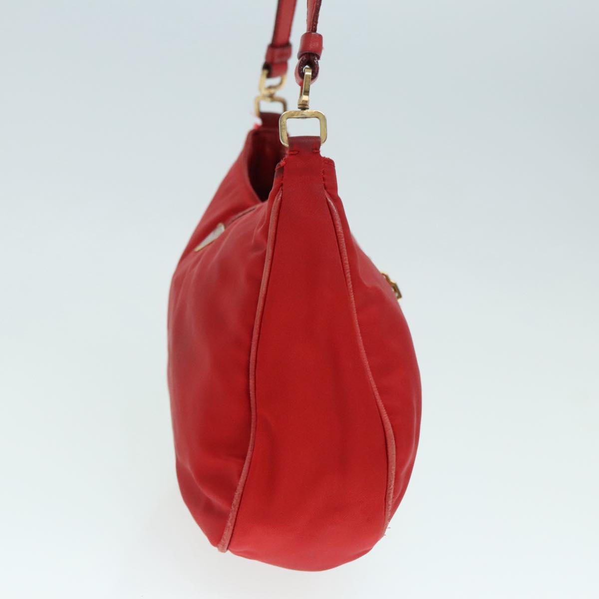 PRADA Shoulder Bag Nylon Red Gold Auth 90226