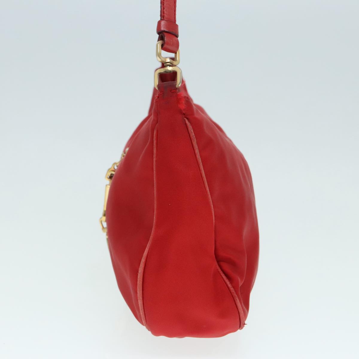 PRADA Shoulder Bag Nylon Red Gold Auth 90226