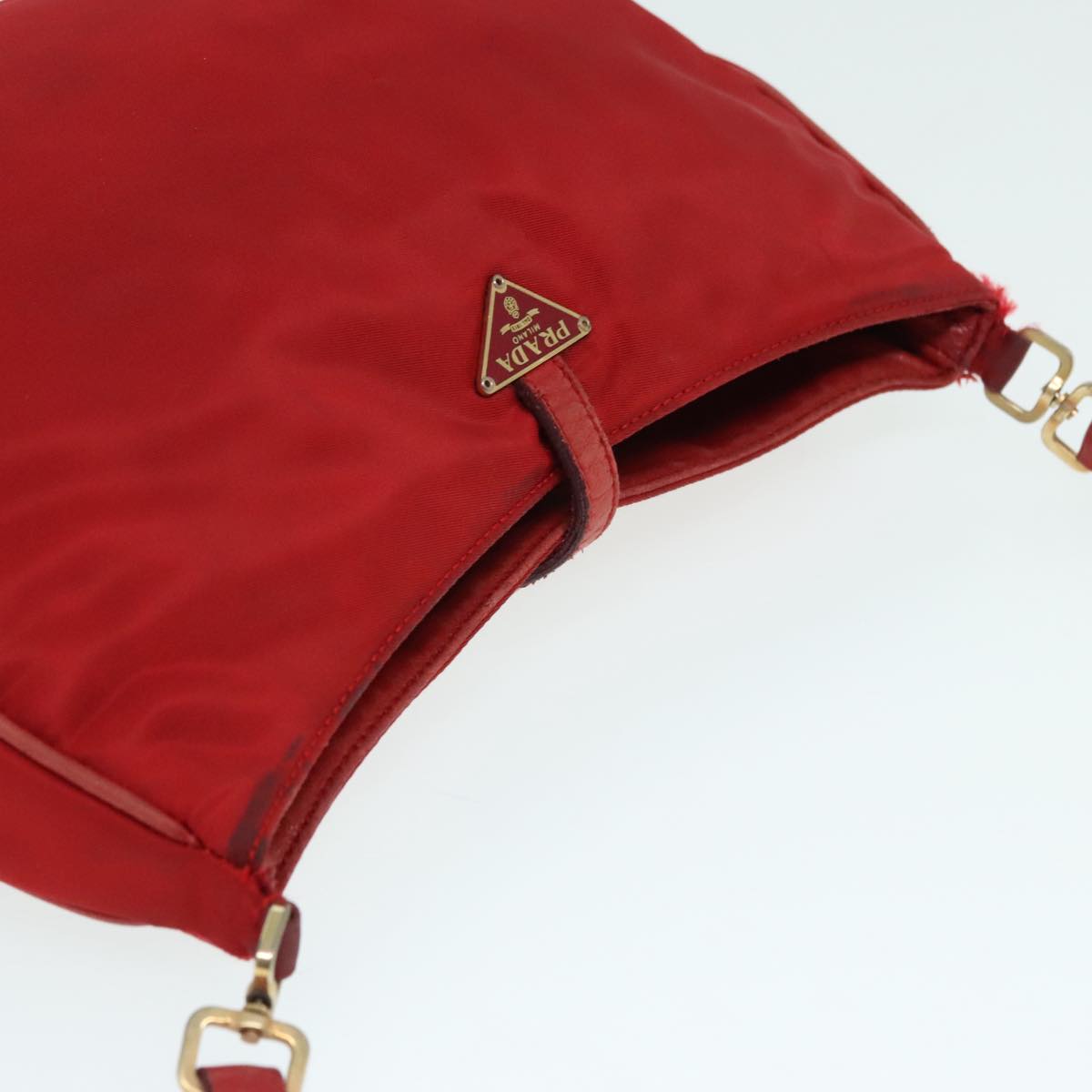 PRADA Shoulder Bag Nylon Red Gold Auth 90226