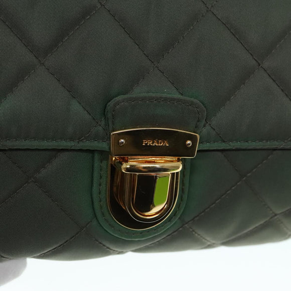 PRADA Schultertasche gesteppt Nylon Kette Khaki Gold Auth 90227