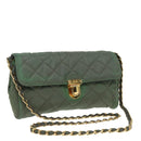 PRADA Chain Quilted Shoulder Bag Nylon Khaki Gold Auth 90227-1
