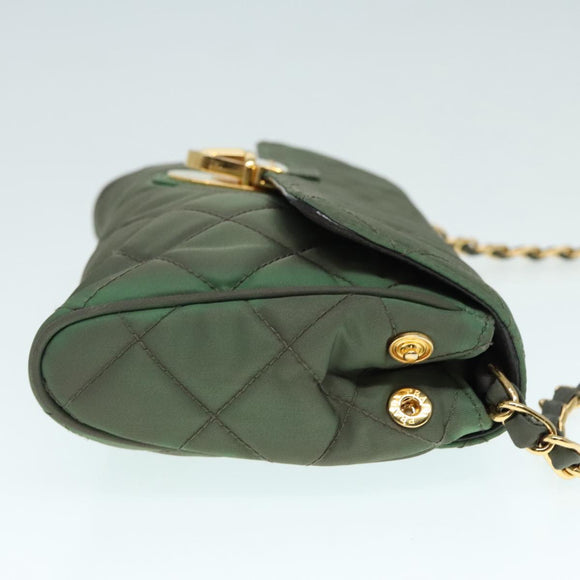PRADA Chain Quilted Shoulder Bag Nylon Khaki Gold Auth 90227