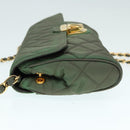 PRADA Chain Quilted Shoulder Bag Nylon Khaki Gold Auth 90227-4