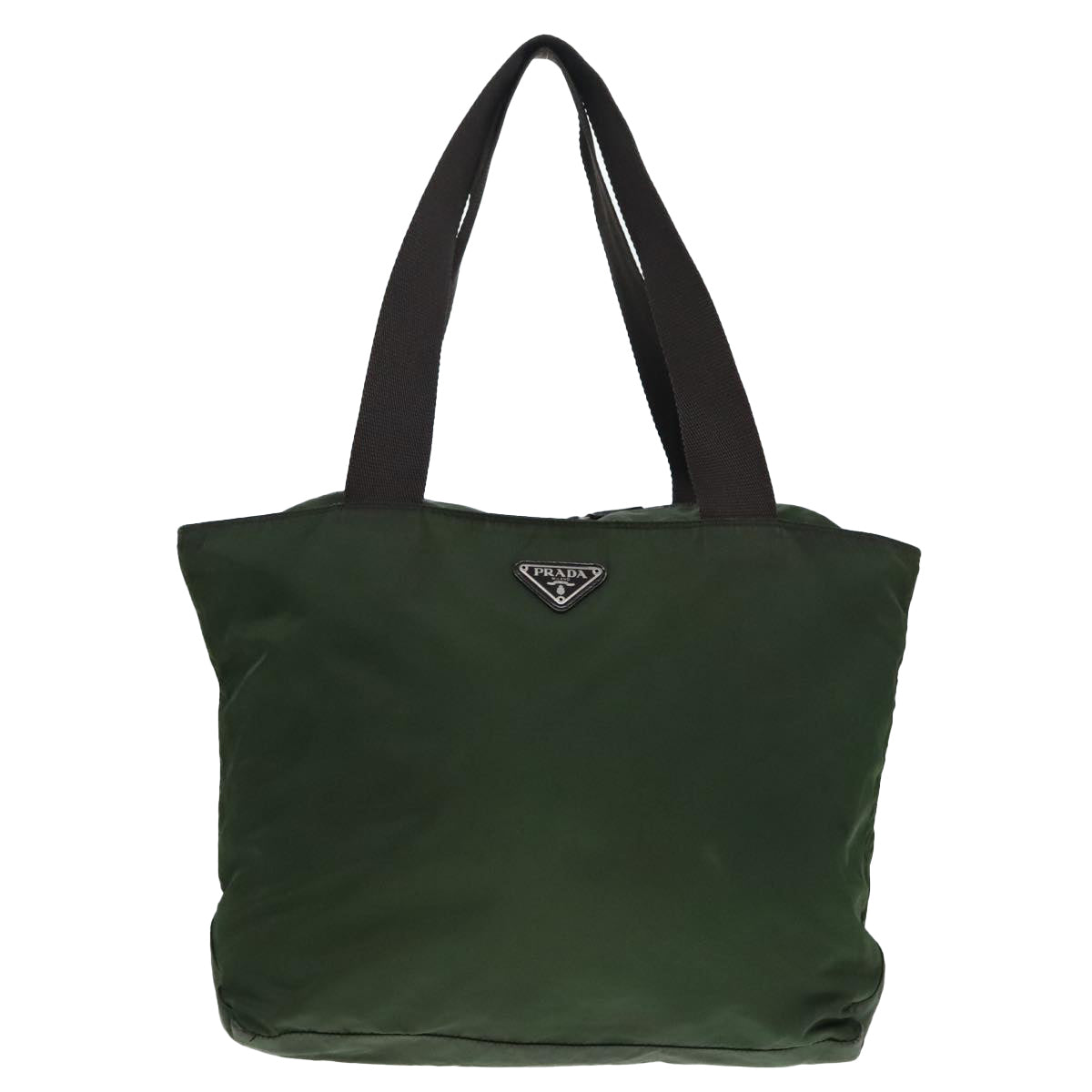 PRADA Tote Bag Nylon Green Silver Auth 90229