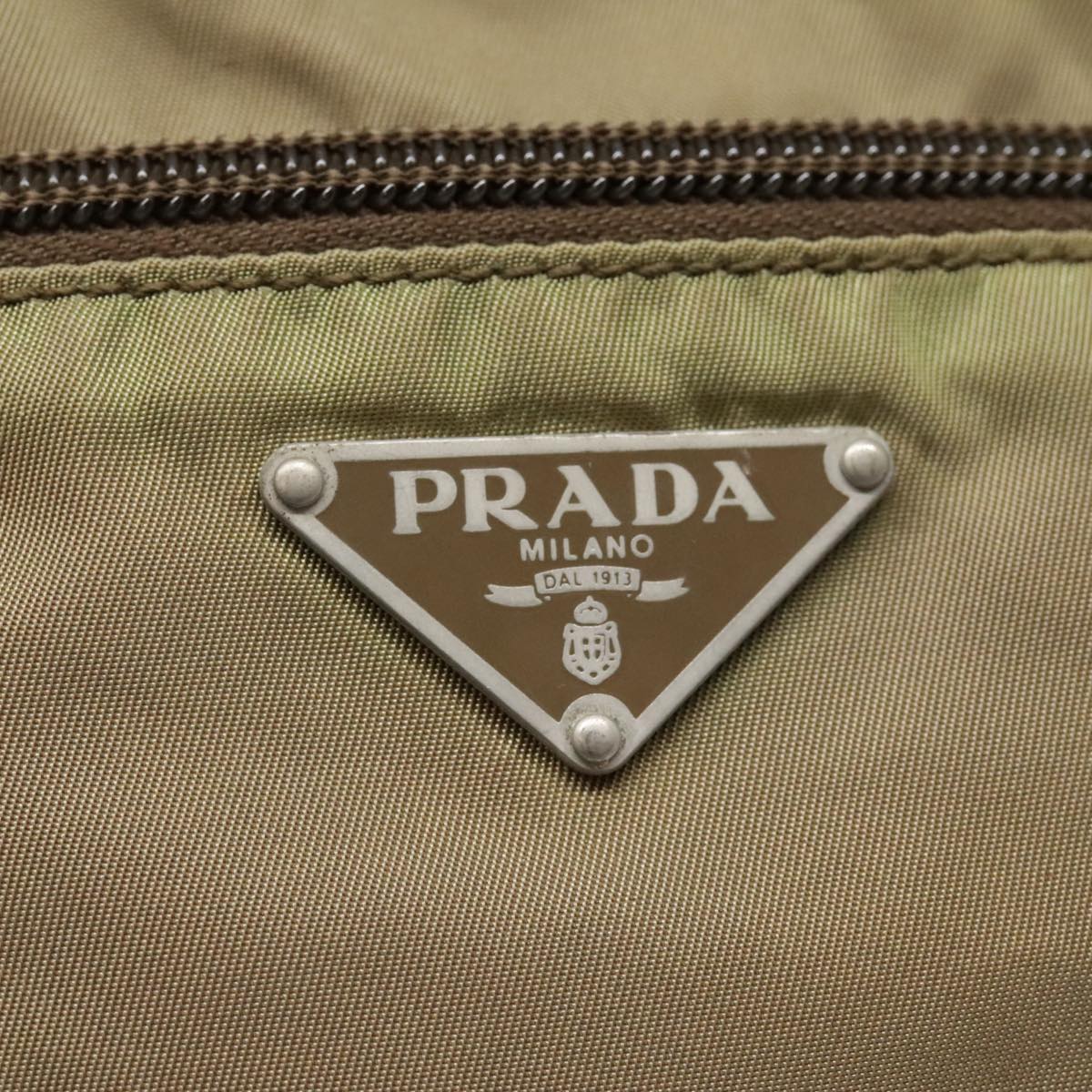 PRADA Shoulder Bag Nylon Khaki Silver Auth 90231