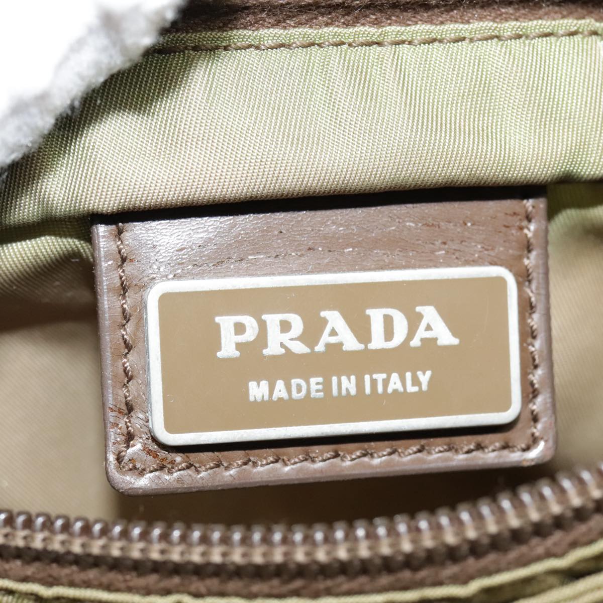 PRADA Shoulder Bag Nylon Khaki Silver Auth 90231