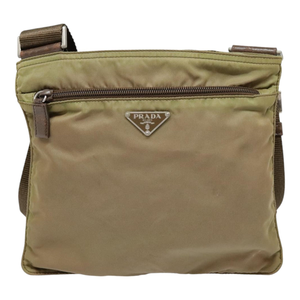 PRADA Shoulder Bag Nylon Khaki Silver Auth 90231 - 0