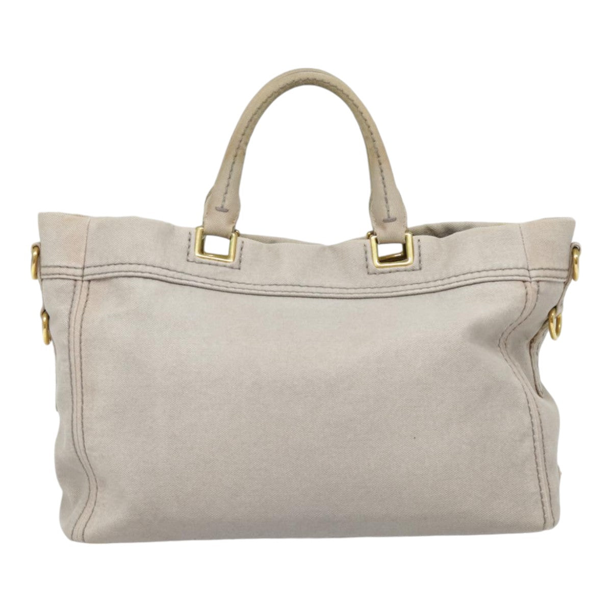 PRADA Hand Bag Denim 2way Gray Gold Auth 90233 - 0