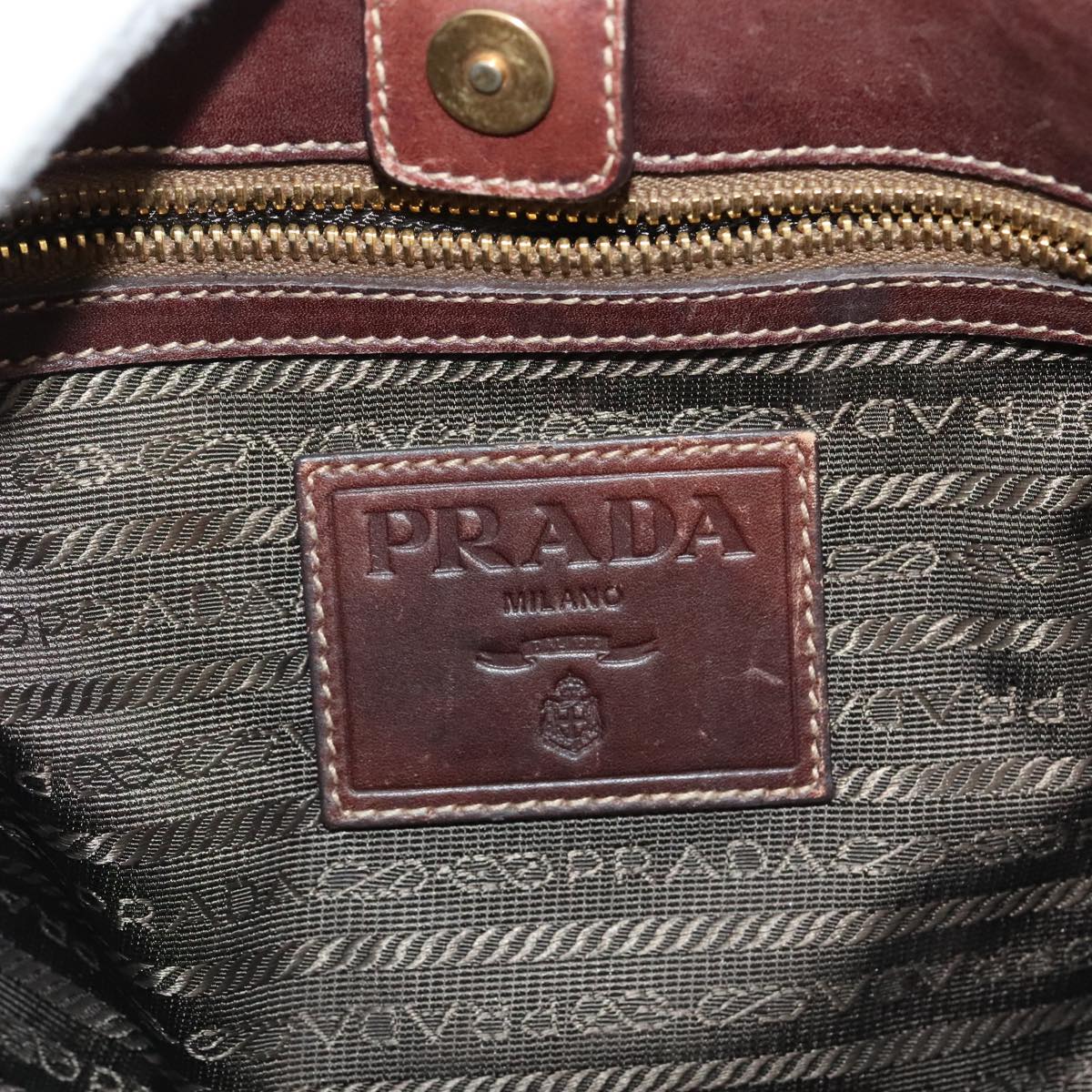 PRADA Hand Bag Canvas Khaki Gold Auth 90234