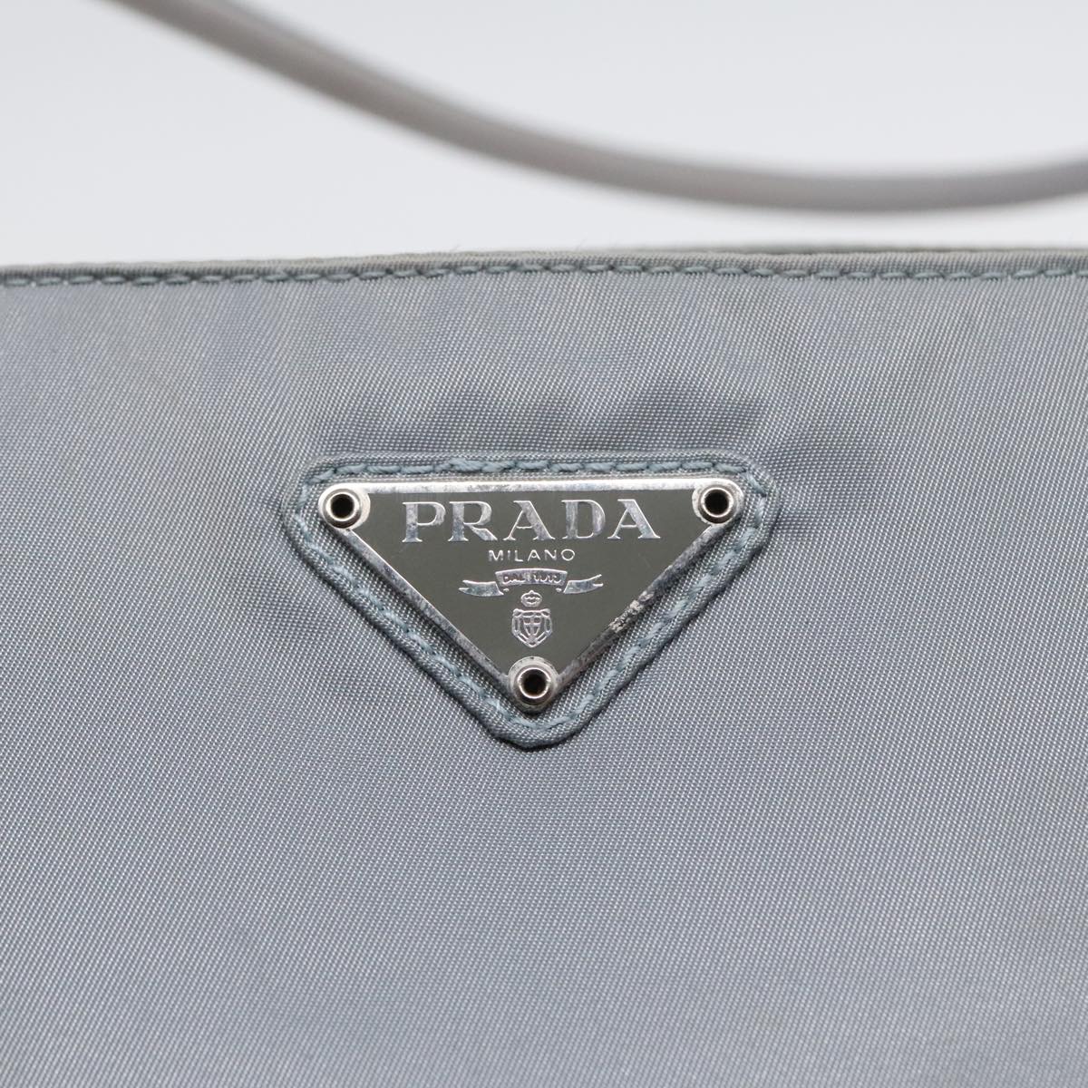 PRADA Tote Bag Nylon Light Blue Silver Auth 90235