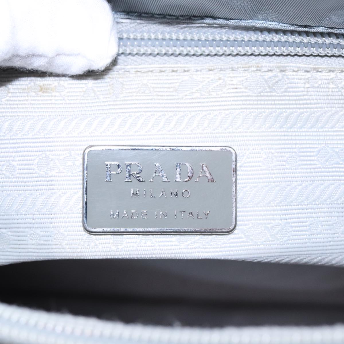 PRADA Tote Bag Nylon Light Blue Silver Auth 90235