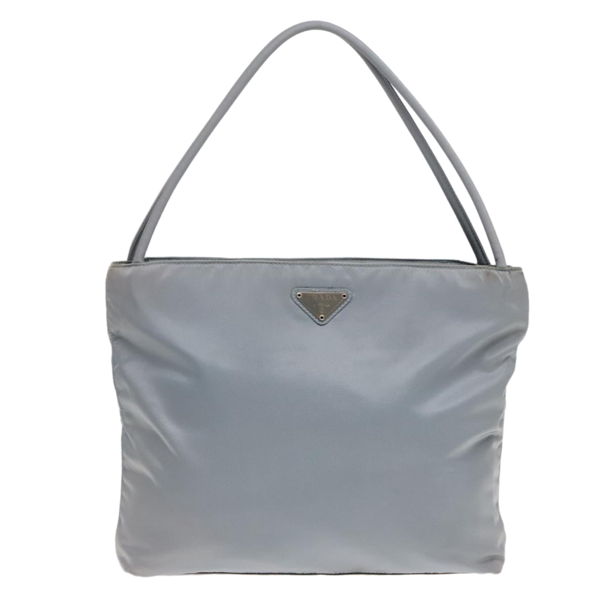 PRADA Tote Bag Nylon Light Blue Silver Auth 90235