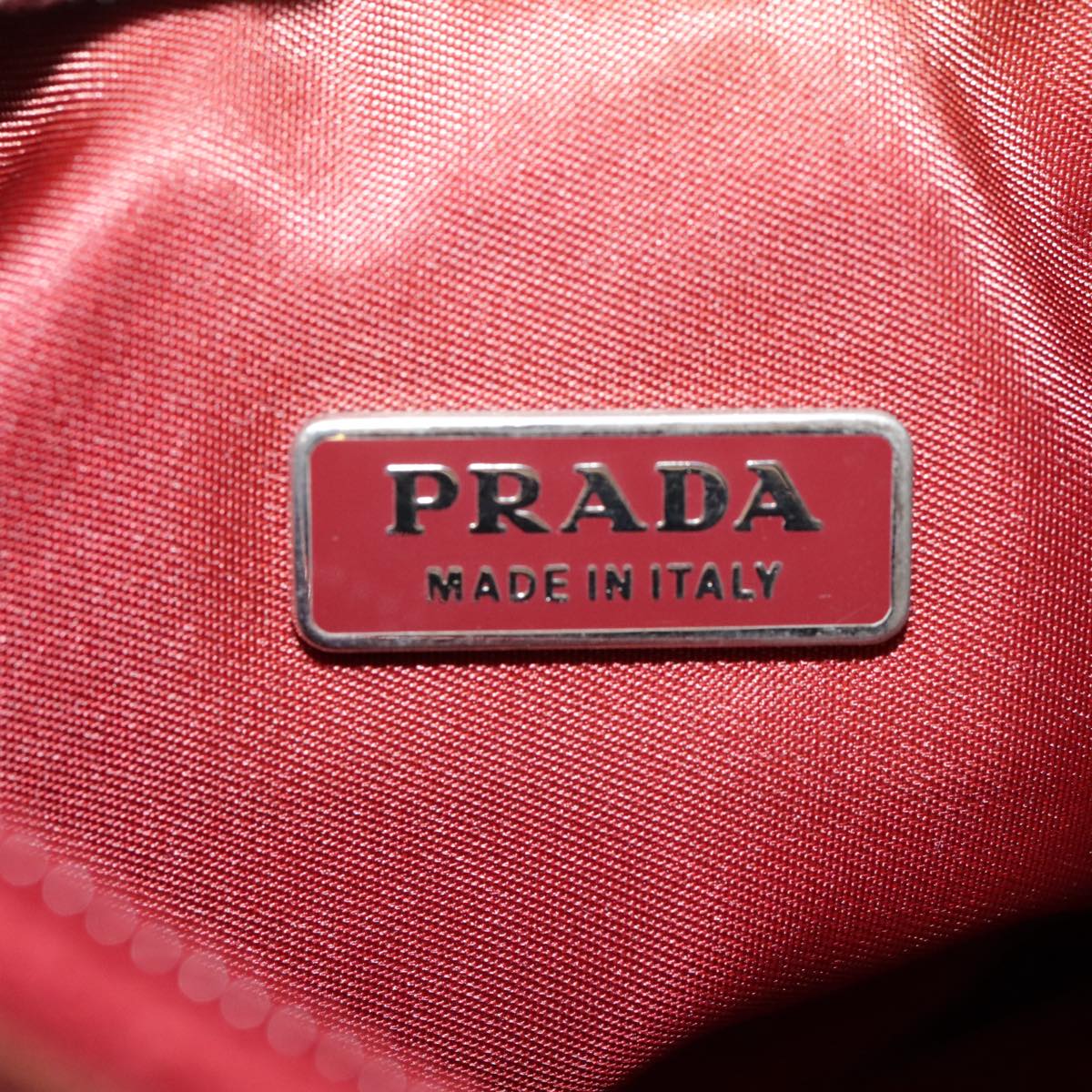 PRADA Hand Bag Nylon Red Silver Auth 90236