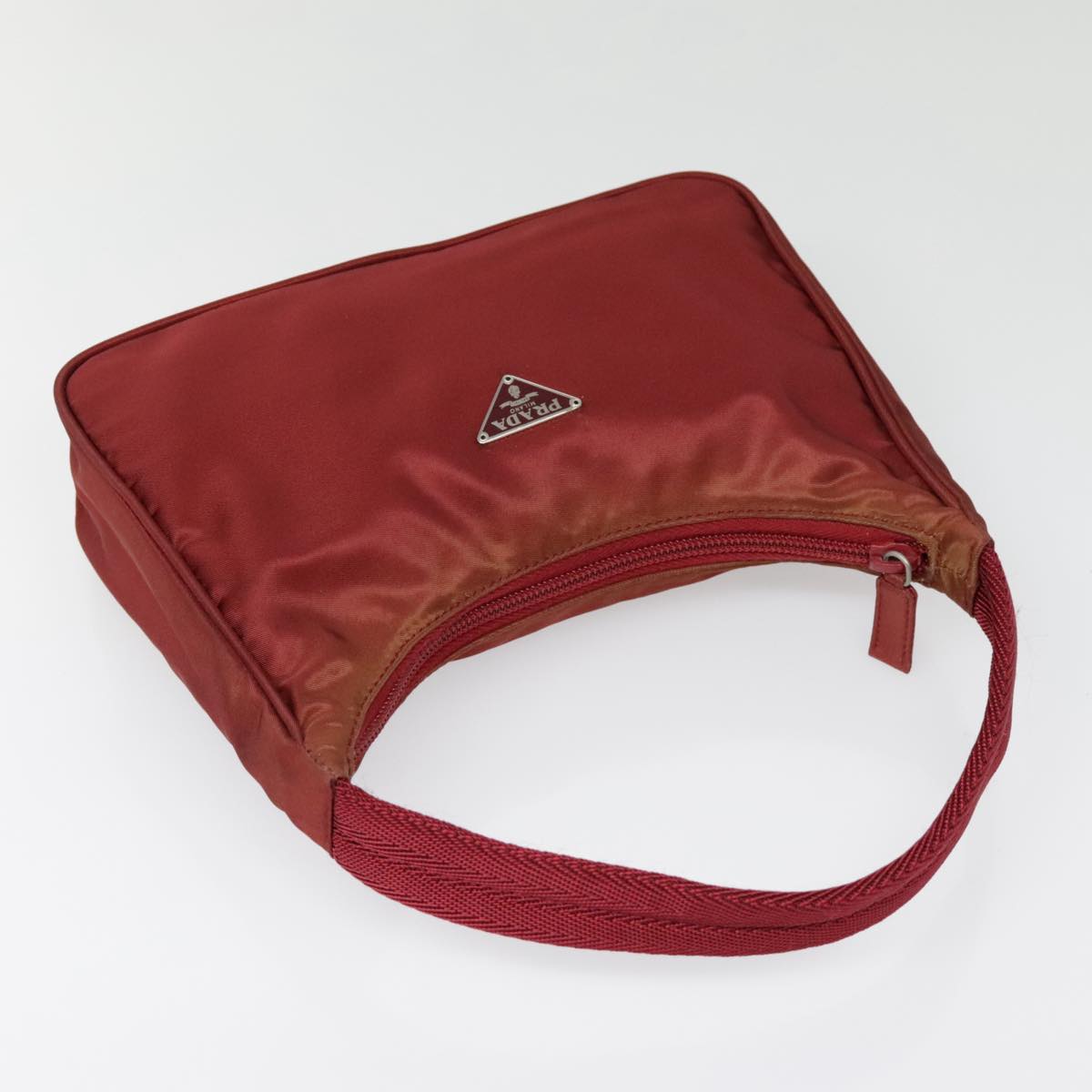 PRADA Hand Bag Nylon Red Silver Auth 90236