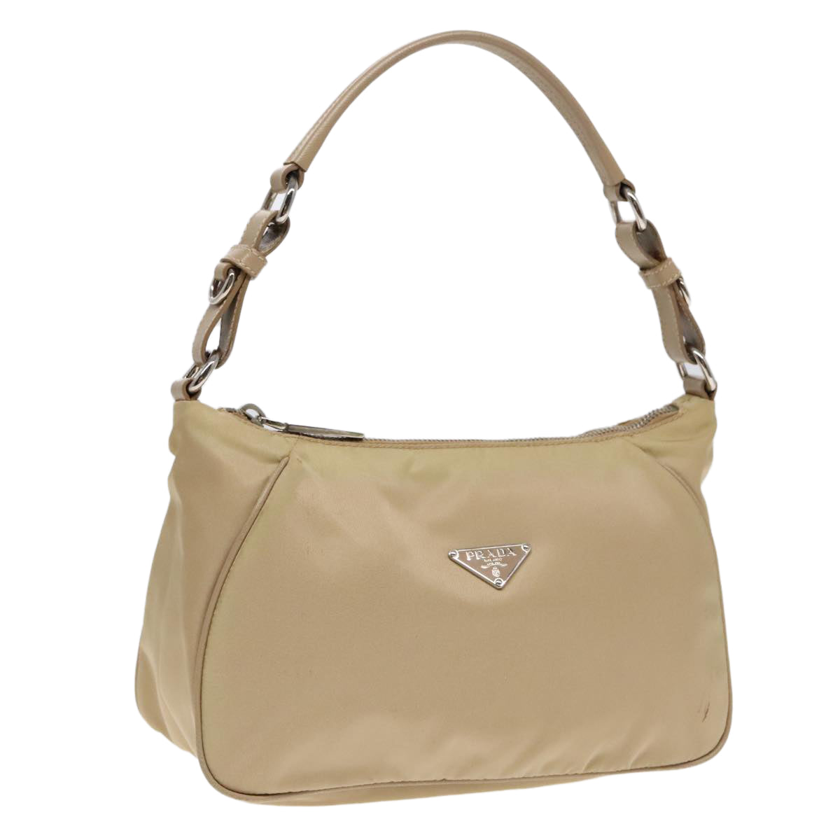 PRADA Shoulder Bag Nylon Beige Silver Auth 90237