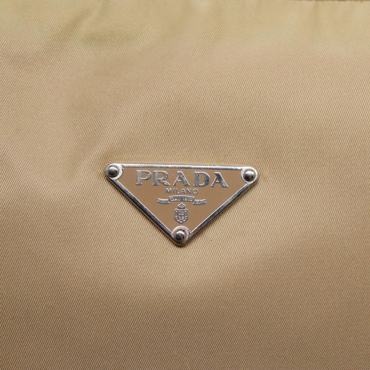 PRADA Shoulder Bag Nylon Beige Silver Auth 90237