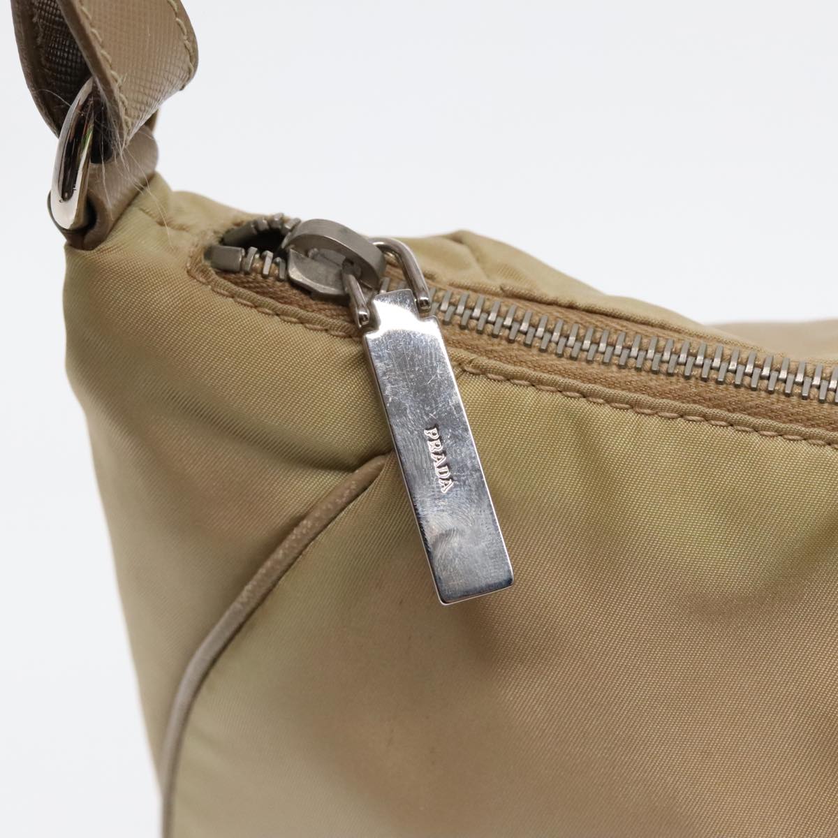 PRADA Shoulder Bag Nylon Beige Silver Auth 90237