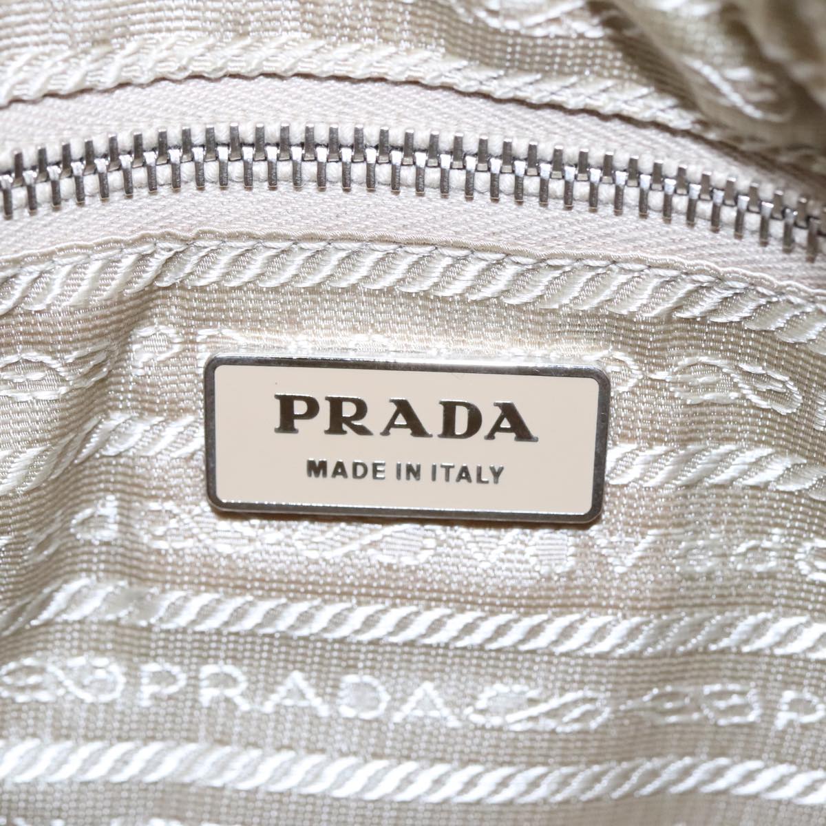 PRADA Shoulder Bag Nylon Beige Silver Auth 90237