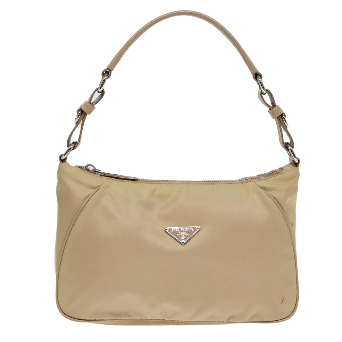 PRADA Shoulder Bag Nylon Beige Silver Auth 90237