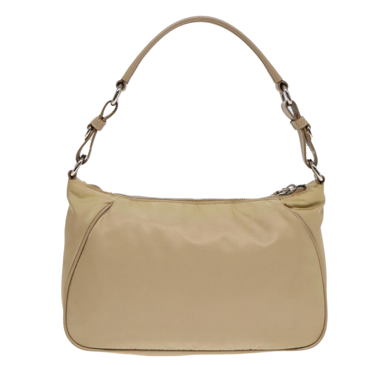 PRADA Shoulder Bag Nylon Beige Silver Auth 90237 - 0