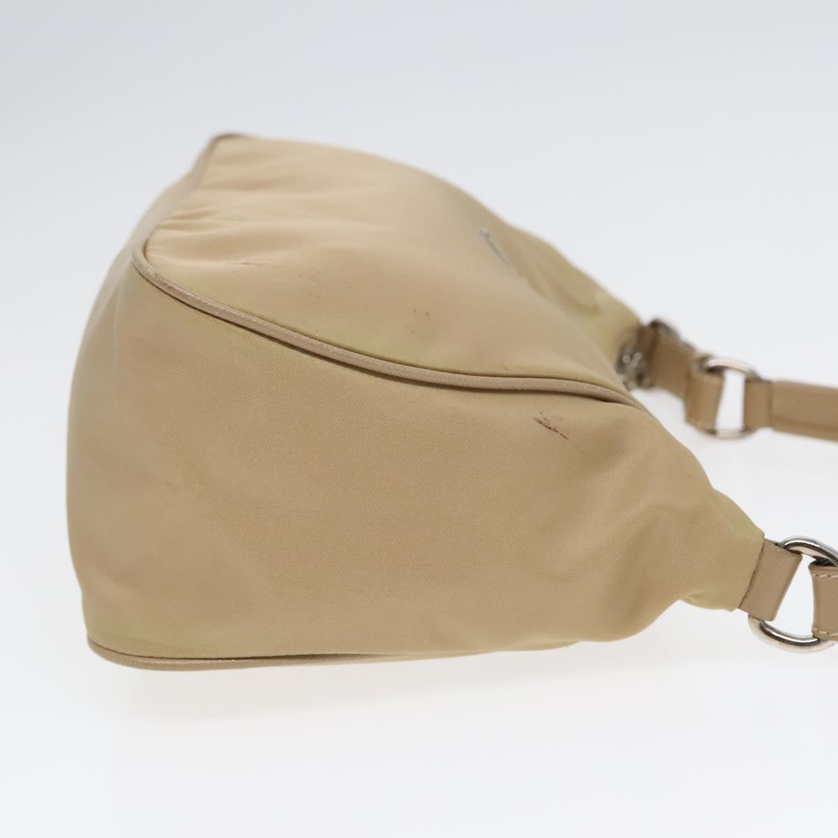 PRADA Shoulder Bag Nylon Beige Silver Auth 90237