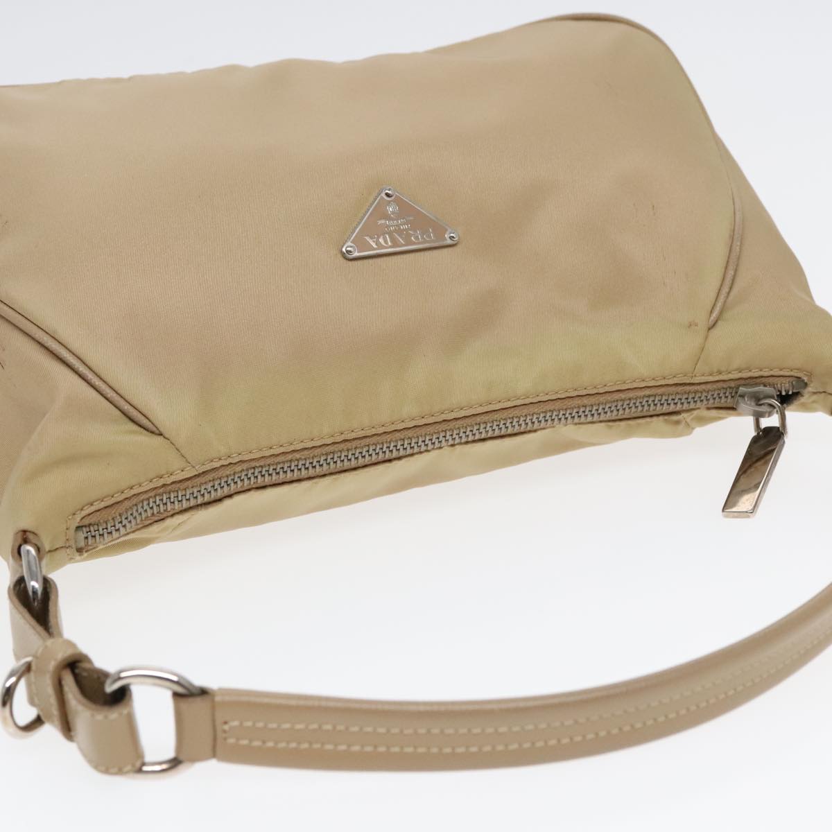 PRADA Shoulder Bag Nylon Beige Silver Auth 90237