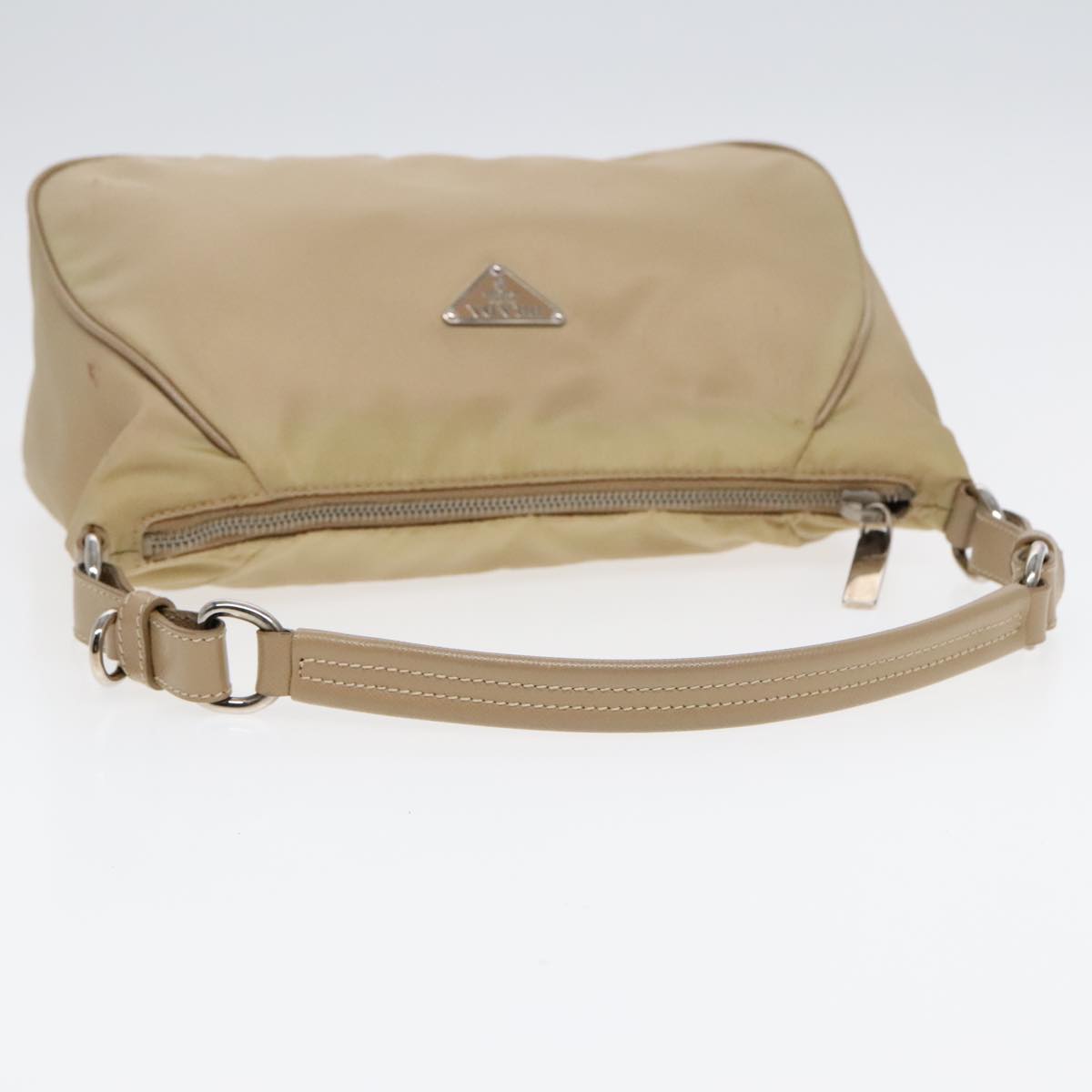 PRADA Shoulder Bag Nylon Beige Silver Auth 90237