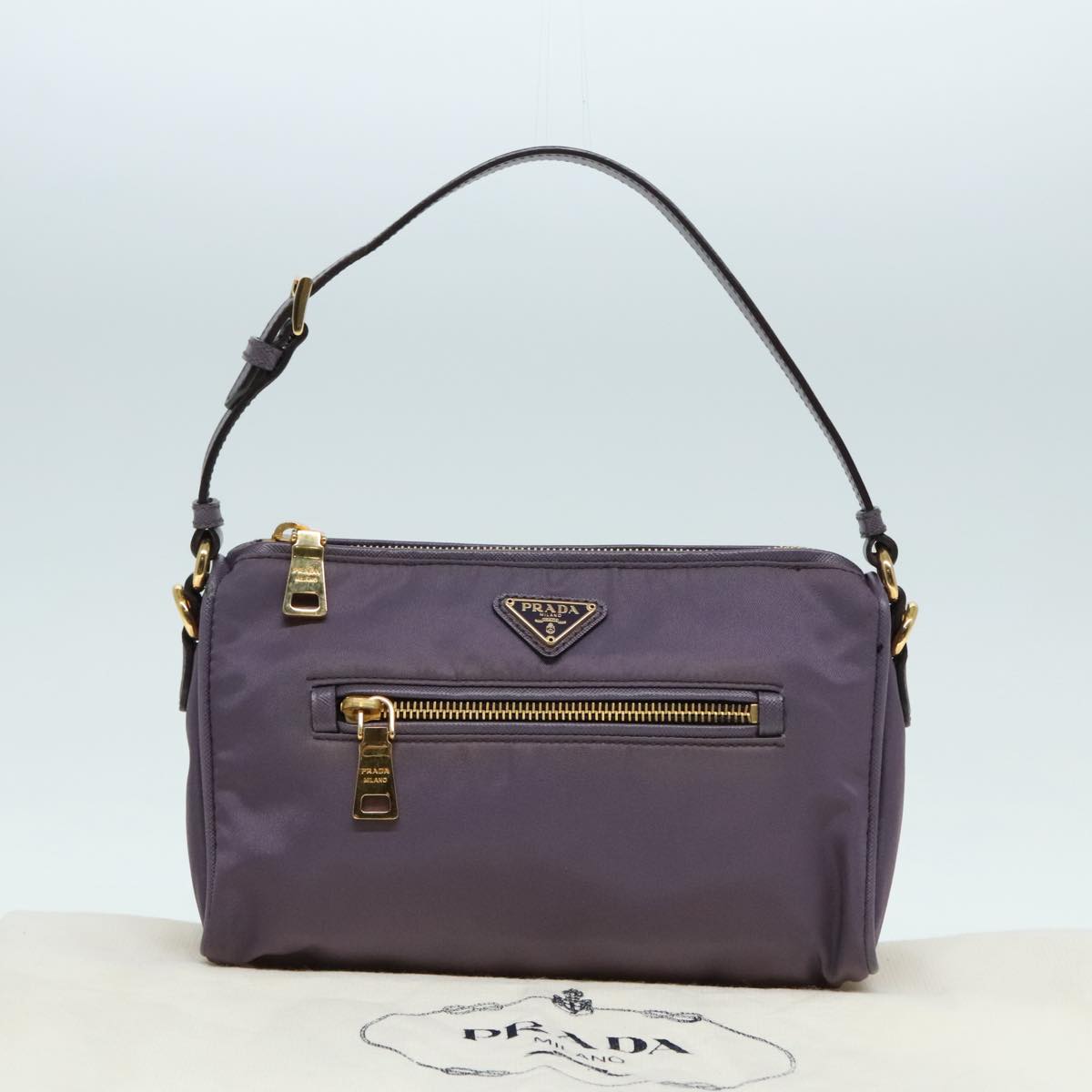 PRADA Hand Bag Nylon Leather Purple Gold Auth 90238