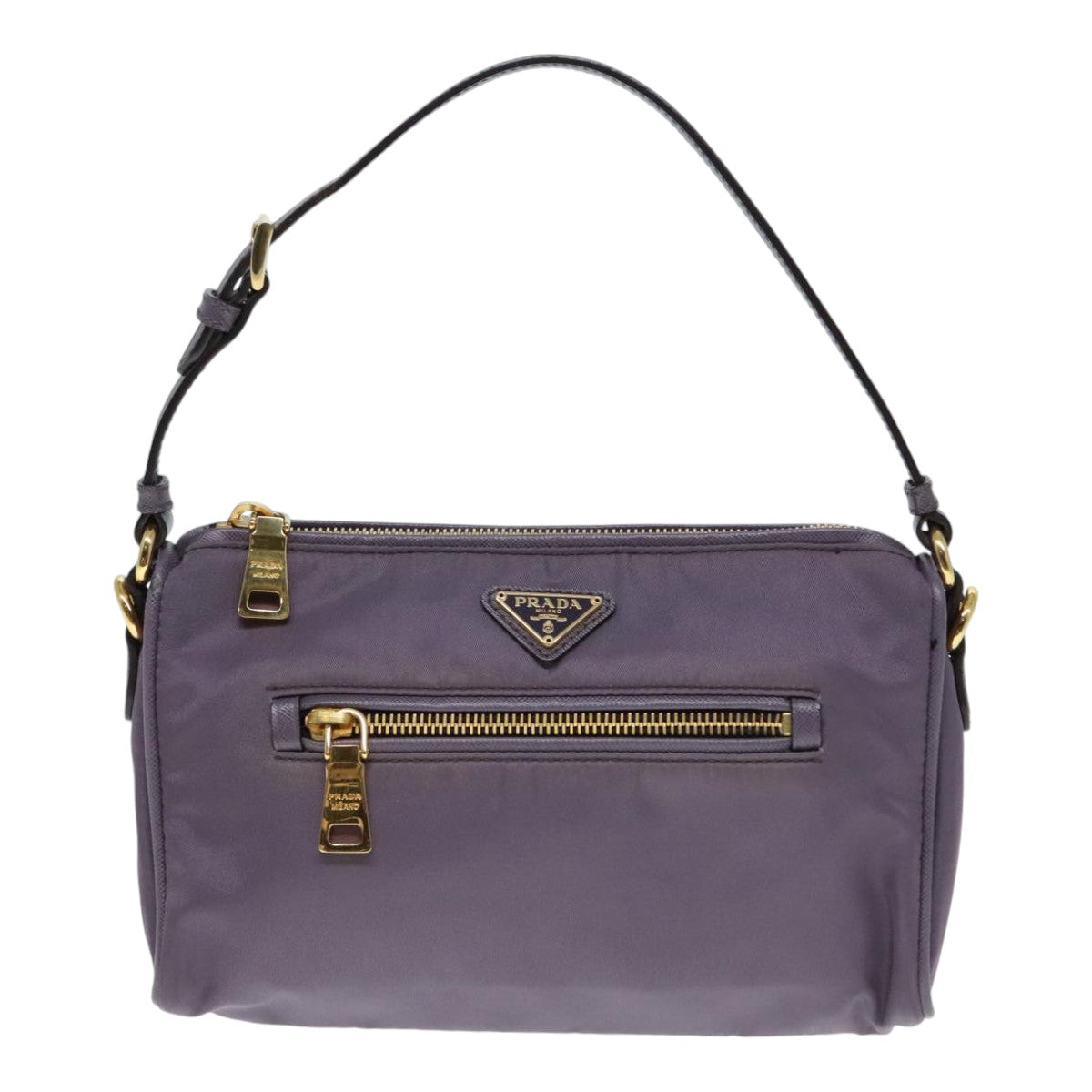 PRADA Hand Bag Nylon Leather Purple Gold Auth 90238