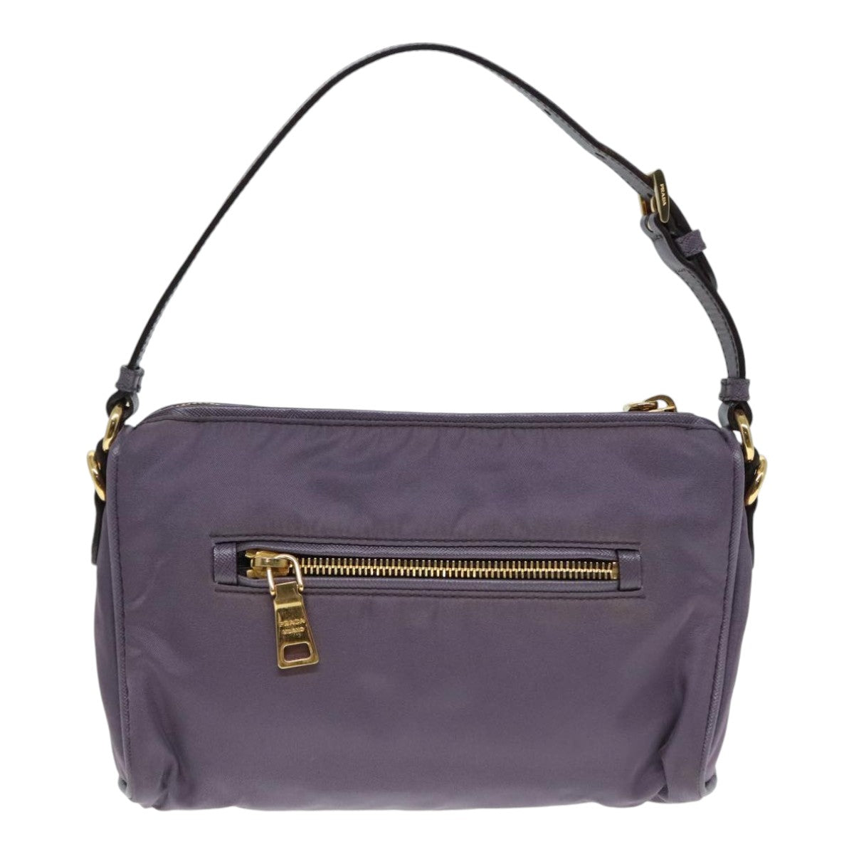 PRADA Hand Bag Nylon Leather Purple Gold Auth 90238 - 0