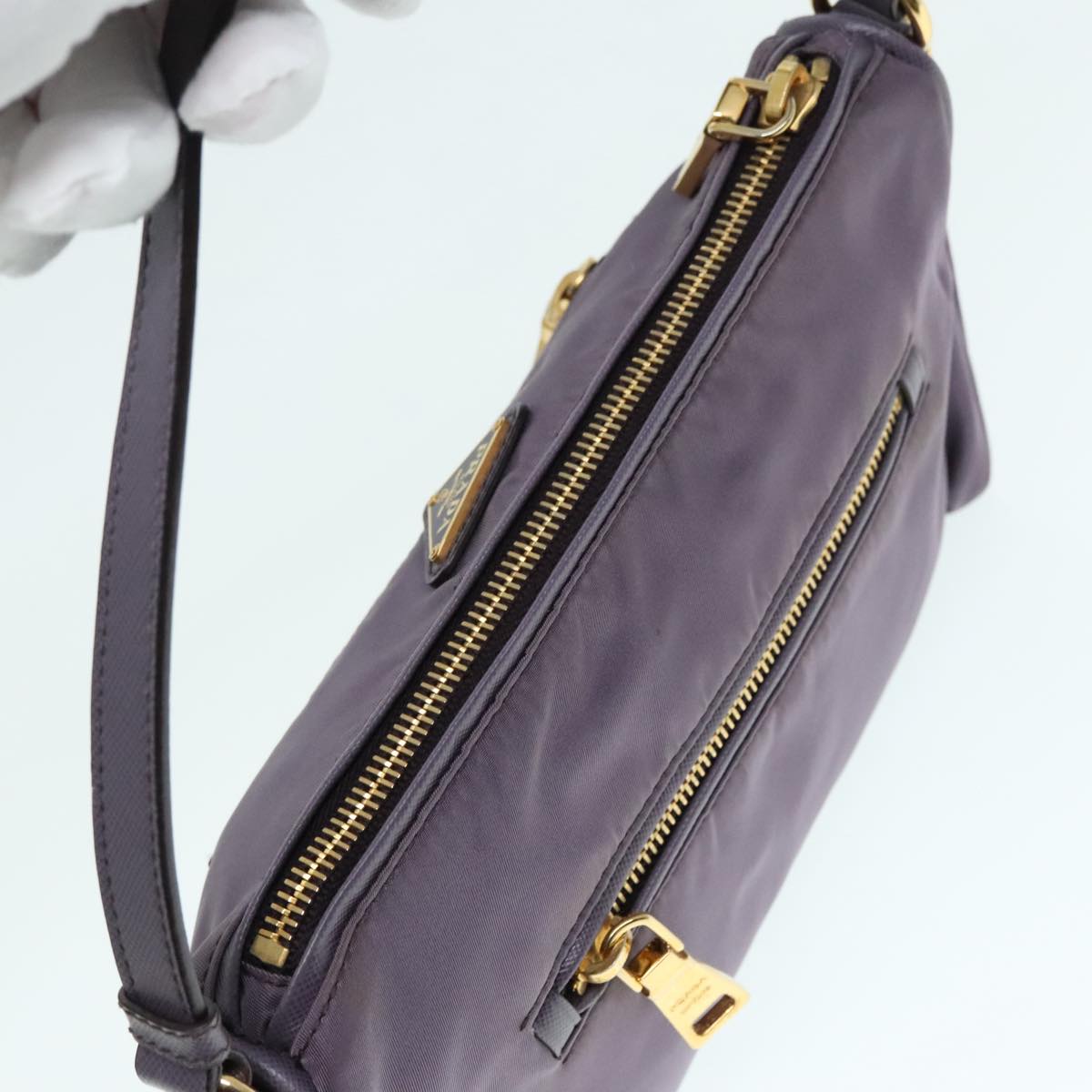 PRADA Hand Bag Nylon Leather Purple Gold Auth 90238