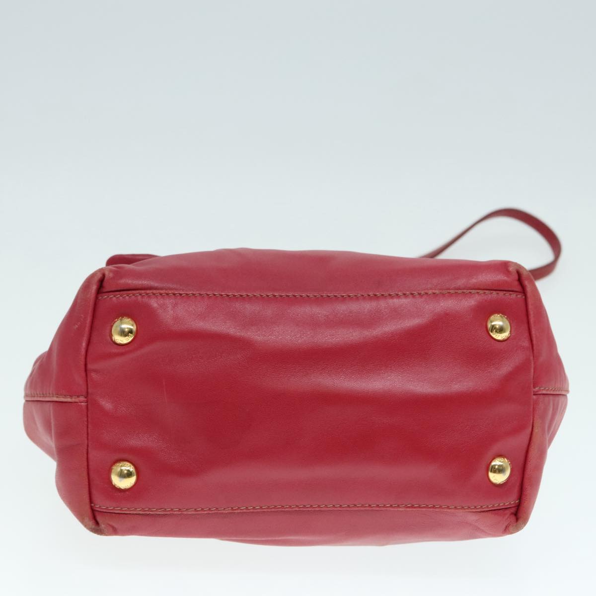 PRADA Hand Bag Leather 2way Red Gold Auth 90241