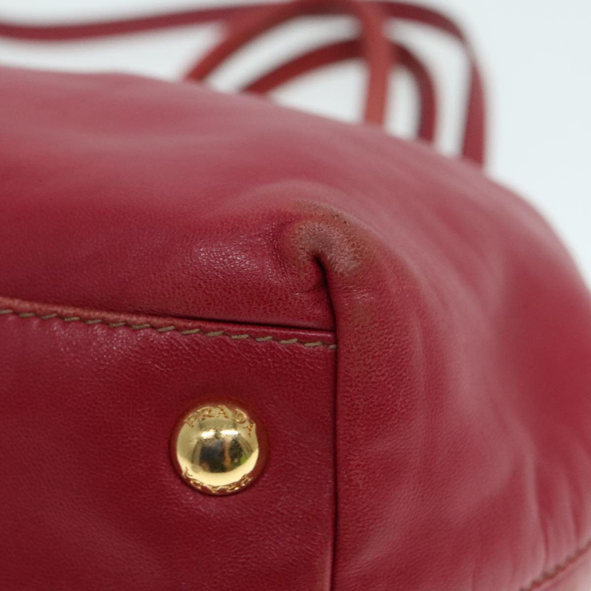 PRADA Hand Bag Leather 2way Red Gold Auth 90241