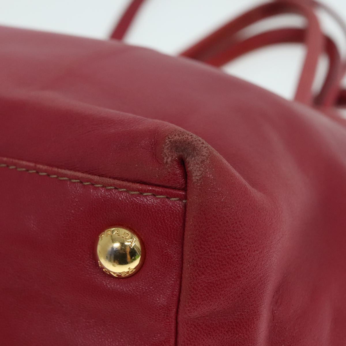 PRADA Hand Bag Leather 2way Red Gold Auth 90241