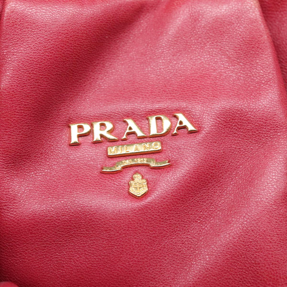 PRADA Hand Bag Leather 2way Red Gold Auth 90241