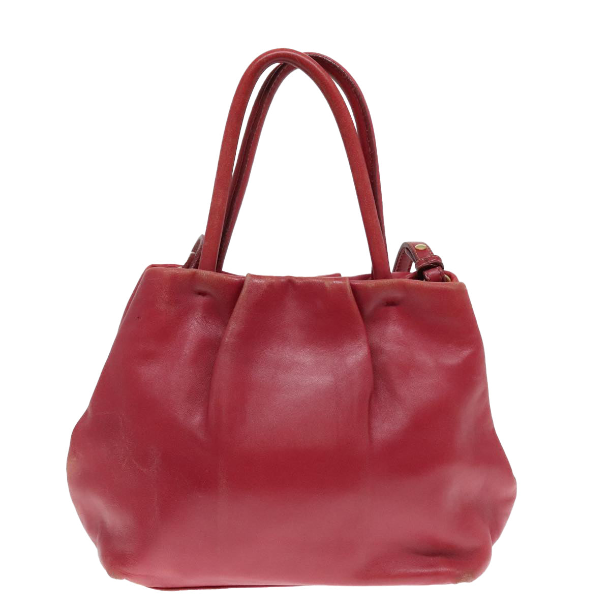 PRADA Hand Bag Leather 2way Red Gold Auth 90241 - 0