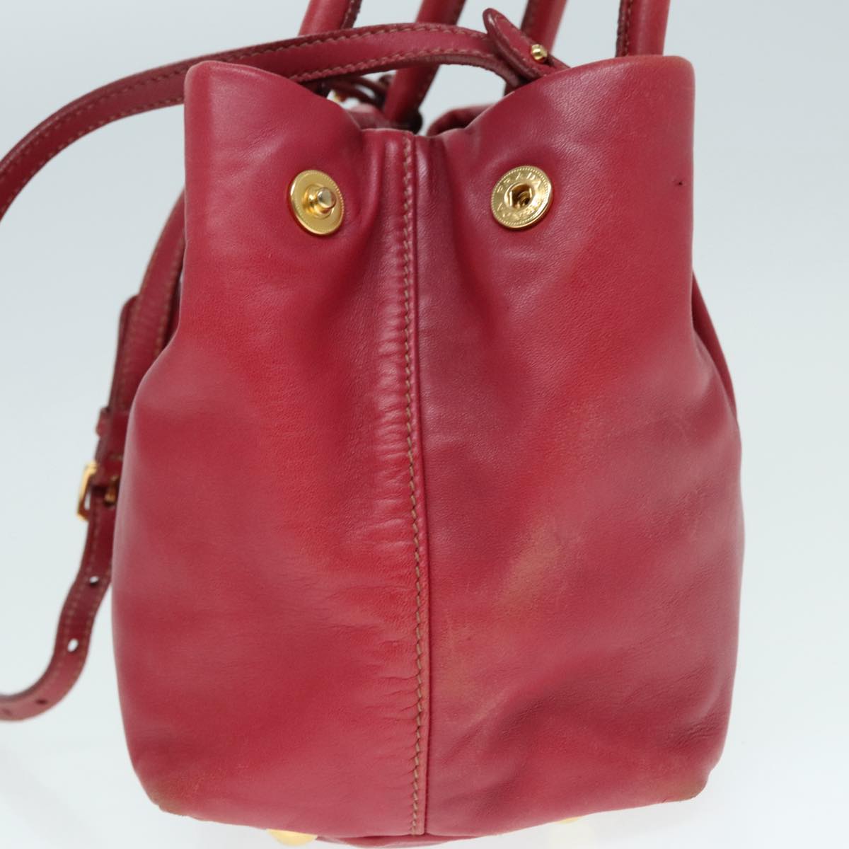 PRADA Hand Bag Leather 2way Red Gold Auth 90241