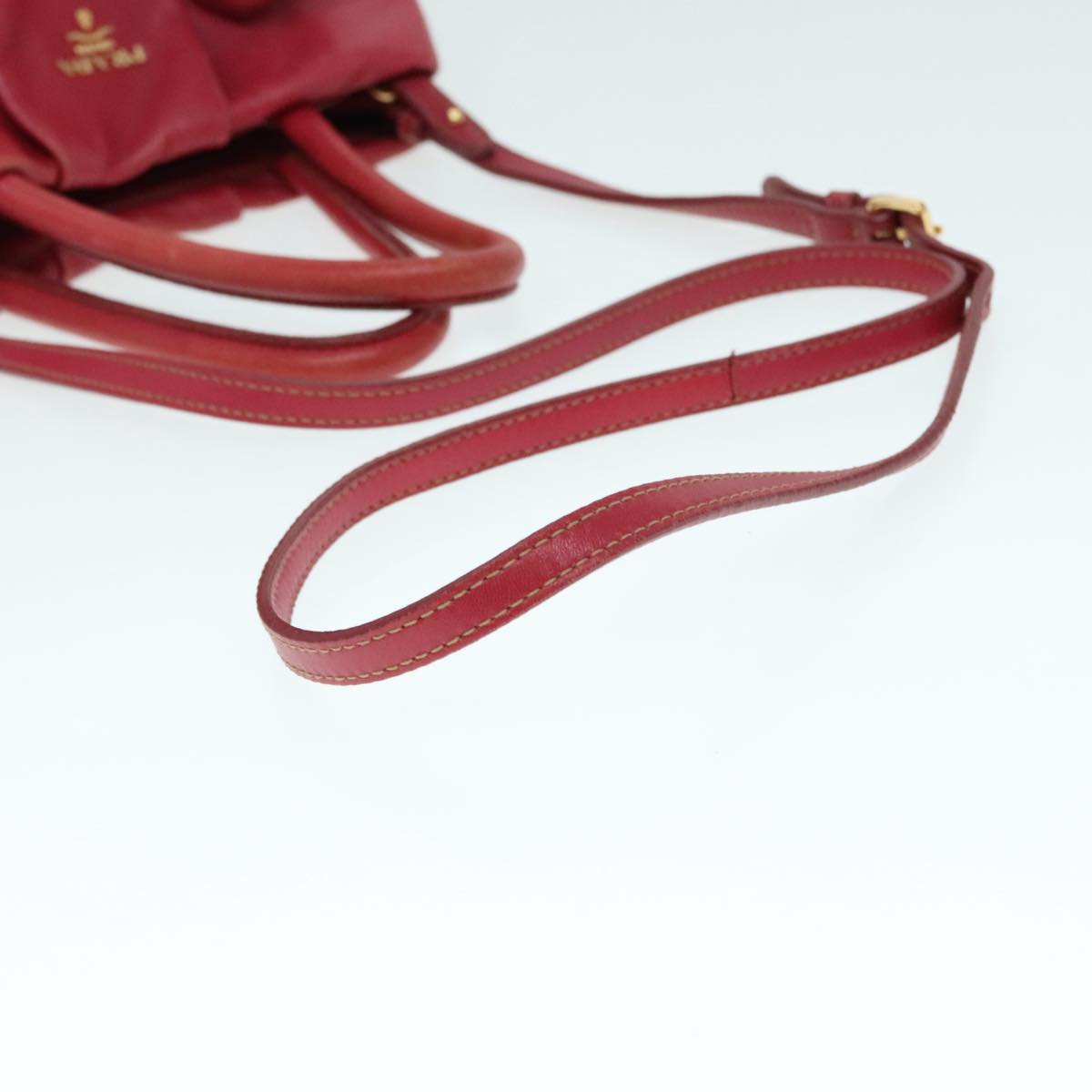 PRADA Hand Bag Leather 2way Red Gold Auth 90241