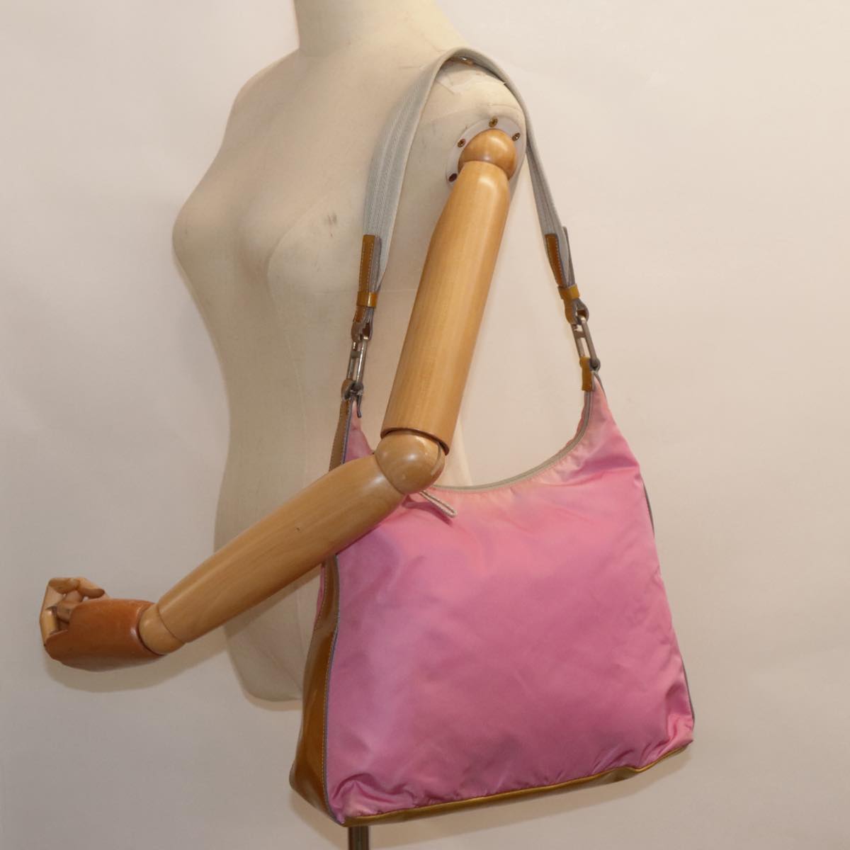 PRADA Shoulder Bag Nylon Pink Silver Auth 90242