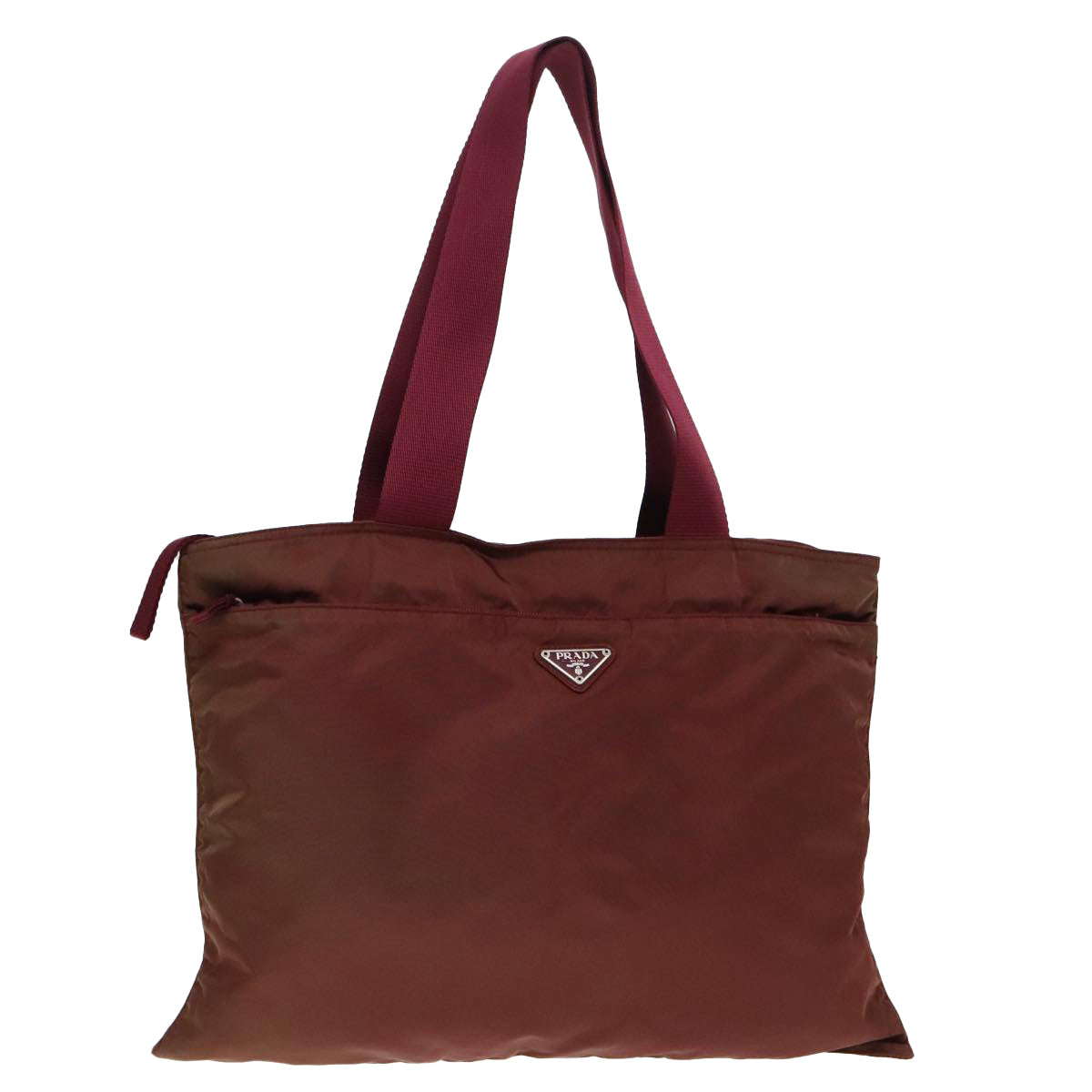 PRADA Tote Bag Nylon Wine Red Silver Auth 90243